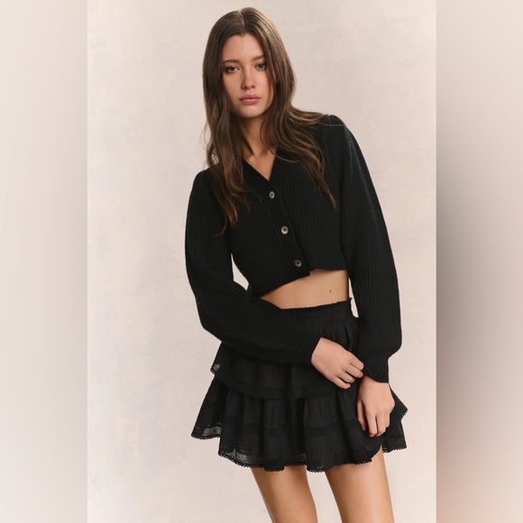 Love Shack Fancy Black Cropped Cardigan Sweater - Picture 5 of 11